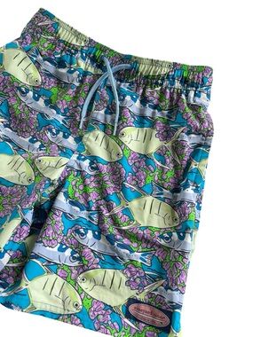 Vineyard Vines Boys Chappy Swim Trunks Multicolor Fish Beach Size Small